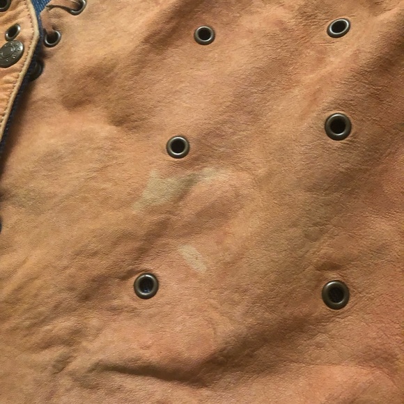 Vintage Y2K leather and denim vest Medium Button Down with rivets Orange *Flaw** - Picture 3 of 7